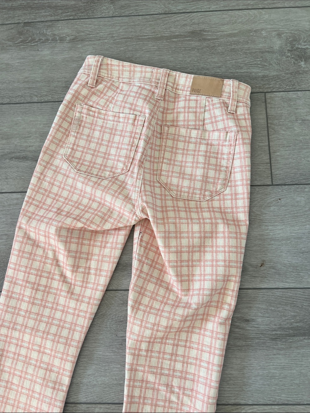 PAIGE Collette Pink & White Plaid ankle Flare Pants size 25 - Picture 8 of 8